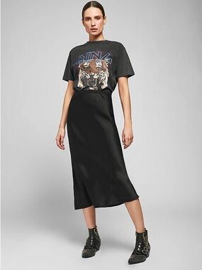 ANINE BING Bar Midi Skirt Black 100% Silk  M NWT Quiet Elegance Minimalist Chic